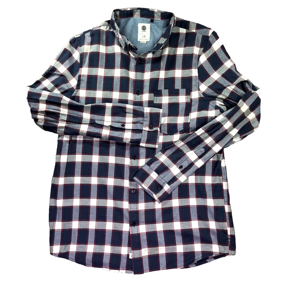 Element Flannel Shirt Mens Large Blue Skate Grunge‎ Y2K 90s Plaid Chambray